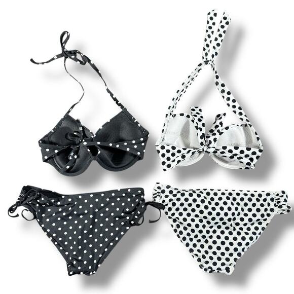 Lot of 2 Polka Dot Bikinis - Black H&M Sz 8 & White Unbranded - Great Condition - Picture 2 of 3